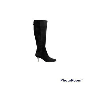 - Coach Women Fayth Black Suede Gold Zipper Kitten Heel Tall Boots